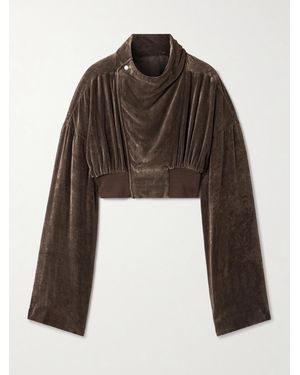 Rick Owens Cropped Gathered Velvet Jacket - Brown