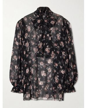 Dolce & Gabbana Pussy-Bow Silk-Chiffon Blouse - Black