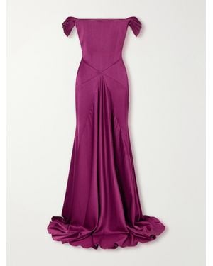 Alex Perry Satin Off-The-Shoulder Gown - Purple