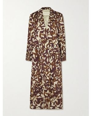 Dries Van Noten Printed Satin-Jacquard Coat - Natural