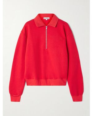 ÉTERNE Embroidered French Cotton And Modal-Blend Terry Half-Zip Sweatshirt