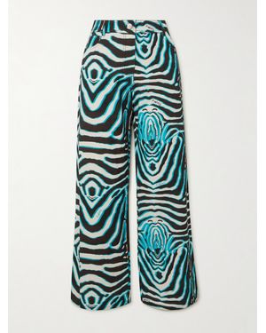 Siedres Zebra-Printed Cotton And Linen-Blend Wide-Leg Trousers - Blue