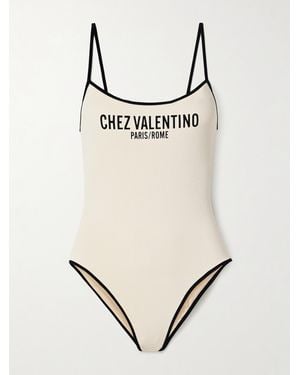 Valentino Garavani Printed Waffle-Knit Swimsuit - Natural