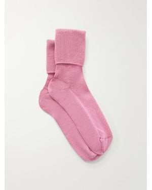 Johnstons of Elgin Ribbed Cashmere-Blend Socks - Pink