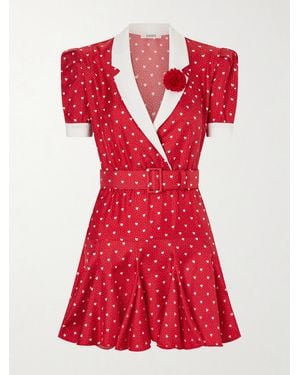 Rodarte Belted Printed Silk-Twill Mini Dress - Red