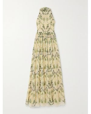 Agua Bendita Net Sustain Acanella Embroidered Tulle Halterneck Maxi Dress - Metallic
