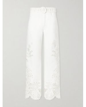 FARM Rio Belted Embroidered Straight-Leg Jeans - White