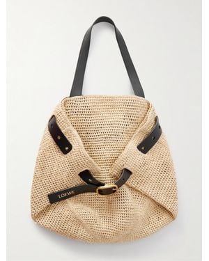 Loewe Punch Hole Medium Leather-Trimmed Raffia Tote - Natural