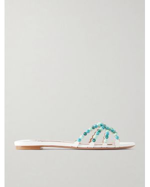 Aquazzura Gemma Embellished Leather Sandals - White