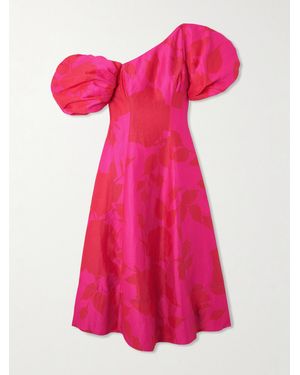 Aje. Arista Tulip One-Shoulder Floral-Print Linen-Blend Midi Dress - Pink