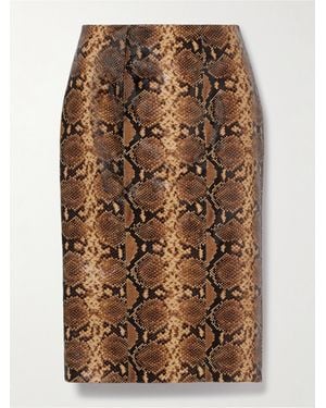 Salon 1884 Yvette Panelled Snake-Effect Leather Skirt - Brown