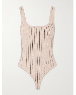 The Attico Body Aus Geripptem Baumwoll-Jersey Mit Kristallen - Weiß