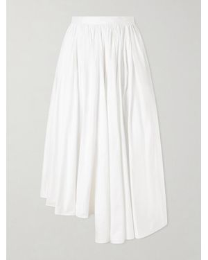 Self-Portrait Asymmetric Gathered Cotton-Poplin Midi Skirt - White