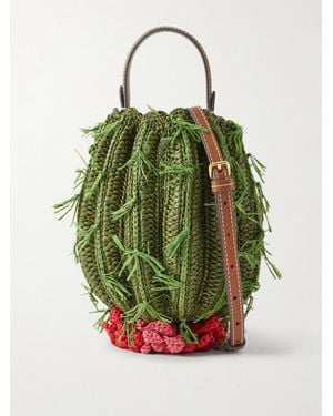 Anya Hindmarch Cactus Schultertasche Aus Raffiabast Mit Lederbesätzen - Grün
