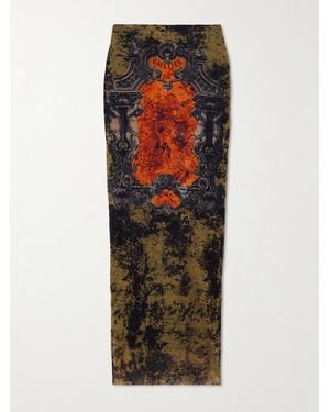 Jean Paul Gaultier Printed Mesh Midi Skirt - Orange