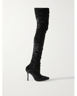 Jimmy Choo Lotta 100 Ruched Crushed-Velvet Over-The-Knee Boots - Black