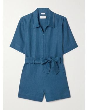 Rivet Utility Influencer Belted Linen Playsuit - Blue