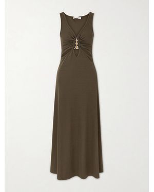 Christopher Esber Droplet Embellished Cut-Out Ribbed-Jersey Midi Dress - Natural