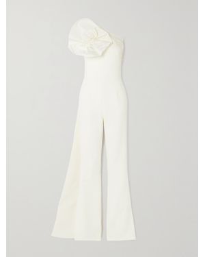 Safiyaa Omi Strapless Cape-Effect Faille-Trimmed Stretch-Crepe Jumpsuit - White