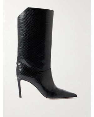 Jimmy Choo Beren 85 Stiefel Aus Leder Mit Schlangeneffekt - Schwarz