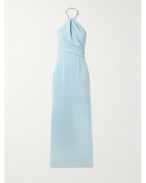 Solace London Riva Embellished Draped Crepe Haltnerneck Gown - Blue