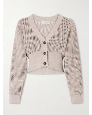 Brunello Cucinelli Sequin-Embellished Open-Knit Cotton-Blend Cardigan - Natural