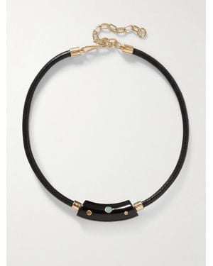 Lizzie Fortunato Cabera-Plated, Leather, Resin And Multi-Stone Choker - Black