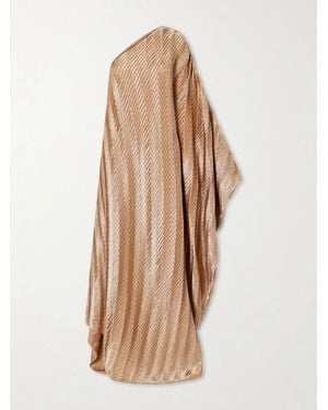 Dima Ayad One-Shoulder Plissé-Satin Gown - Natural
