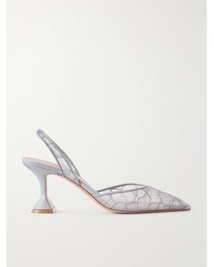 AMINA MUADDI Holli 70 Leather-Trimmed Lace Slingback Pumps - White