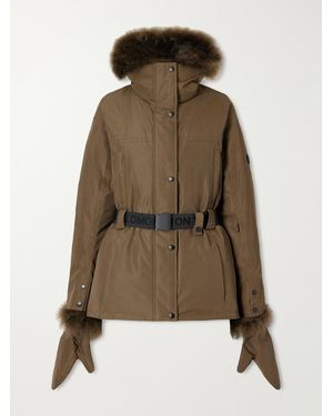 Yves Salomon Belted Hooded Shearling-Trimmed Shell Ski Jacket - Green