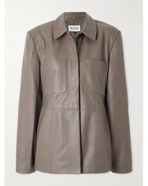 TOVE Magda Paneled Leather Jacket - Brown