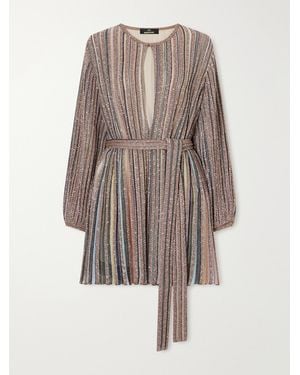 Missoni Belted Sequin-Embellished Metallic Crochet-Knit Mini Dress - Pink