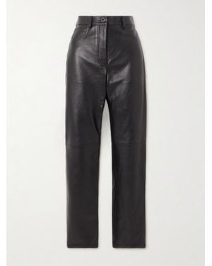 Giuliva Heritage Leather Straight-Leg Pants - Gray