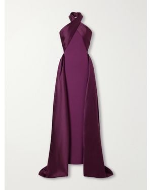 Solace London Rumi Halterneck Crepe Gown - Purple