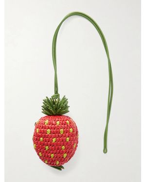 Loewe Paula's Ibiza Strawberry Leather-Trimmed Raffia Pouch - Red