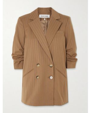 Veronica Beard Rupert Dickey Double-Breasted Ruched Pinstriped Woven Blazer - Natural