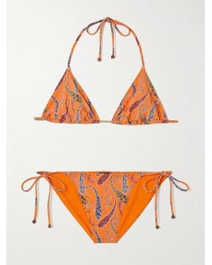 Etro Embellished Paisley-Print Triangle Bikini - Orange