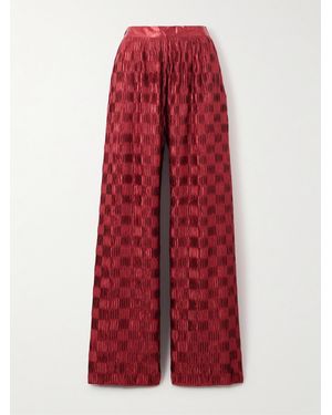 Dima Ayad Plissé-Satin Wide-Leg Pants - Red