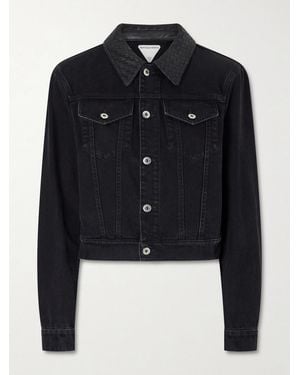 Bottega Veneta Intrecciato Leather-Trimmed Denim Jacket - Black