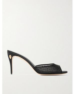 Jennifer Chamandi Guido 85 Satin-Trimmed Crystal-Embellished Mesh Mules - Natural