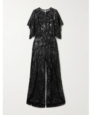 Norma Kamali Obi Sequined Chiffon Wide-Leg Jumpsuit - Black
