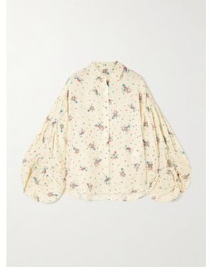 Agua Bendita Agar Mosqueta Gathered Floral-Print Linen Shirt - Natural