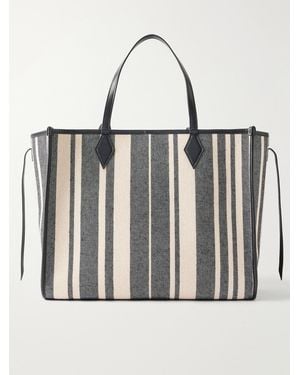 Metier Chameleon 41 Striped Leather-Trimmed Canvas Tote - Black