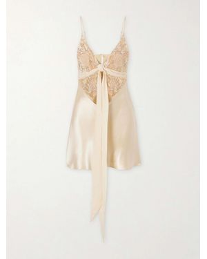 Wiederhoeft Blumen Tie-Detailed Embroidered Silk Chiffon And Satin Mini Dress - White