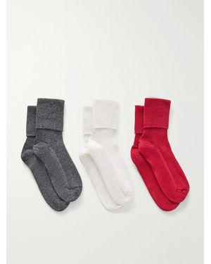 Johnstons of Elgin Set Of Three Ribbed Cashmere-Blend Socks - White