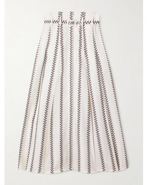 Gabriela Hearst Dugald Belted Pleated Printed Silk Midi Skirt - Natural