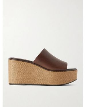 Brunello Cucinelli 80 Leather Platform Sandals - Natural