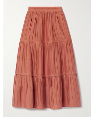 La Ligne Tiered Pintucked Cotton And Silk-Blend Midi Skirt - Orange