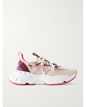 Christian Louboutin Trailnrun Studded Embroidered Velour And Suede-Trimmed Stretch-Knit Sneakers - Pink