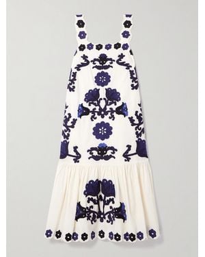 Sea Catrine Scalloped Appliquéd Cotton-Voile Midi Dress - White